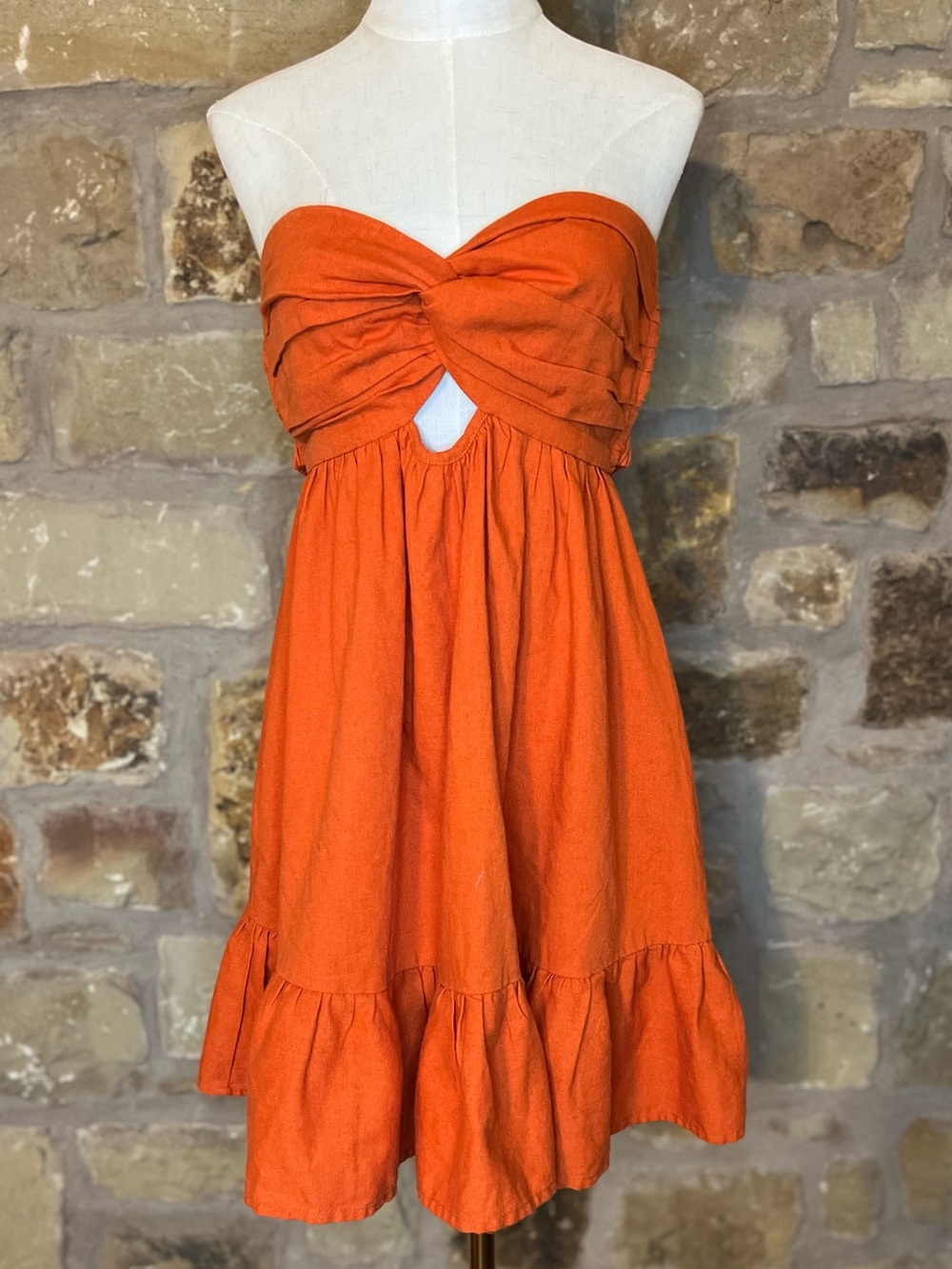 Cotton Candy LA Strapless Cutout Mini Dress Orange Linen Blend Large